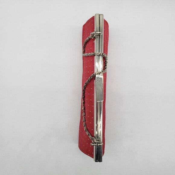 Red Faux Satin Silver Rhinestone Diamond Pattern Chain or Strap Handled Purse - Picture 4 of 12